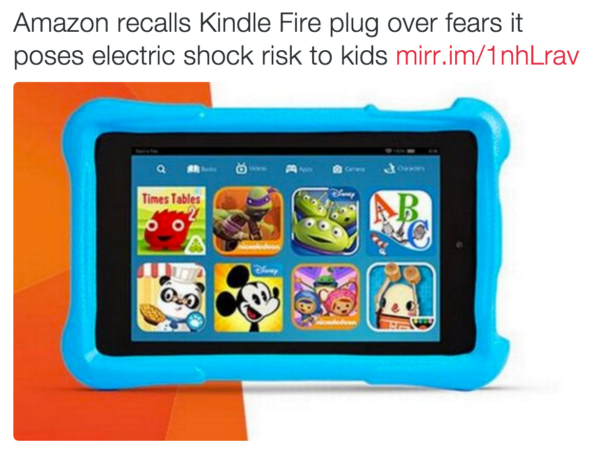 Kindle Fire Plug Recall