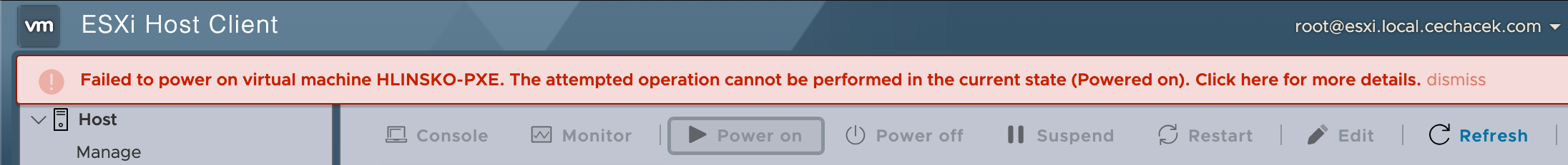 Failed to power on, because it is on, yet actually off