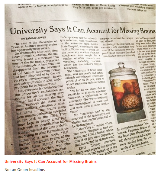 University Says It Can Account for Missing Brains