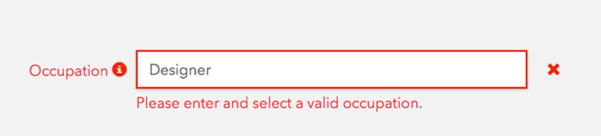 Designer – Please enter and select a valid occupation.