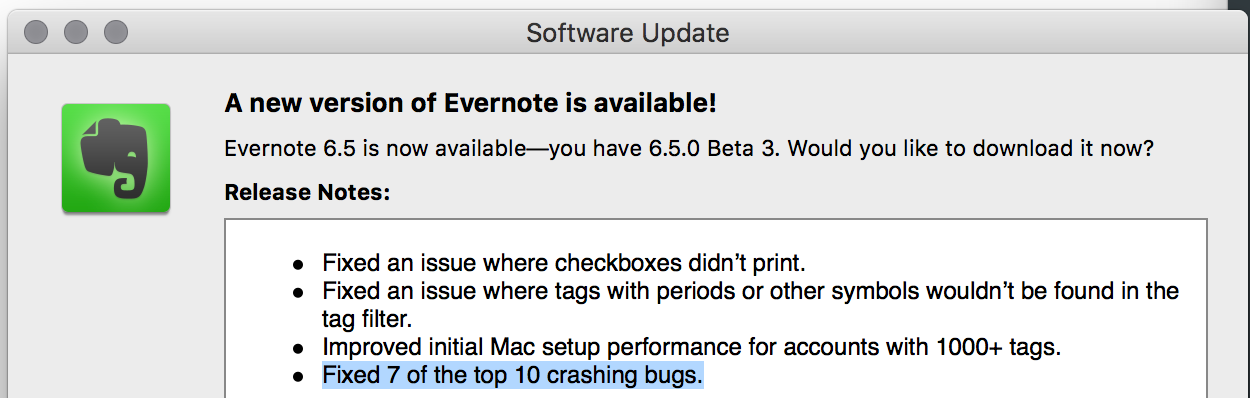 Evernote implemented top 10 bug charts