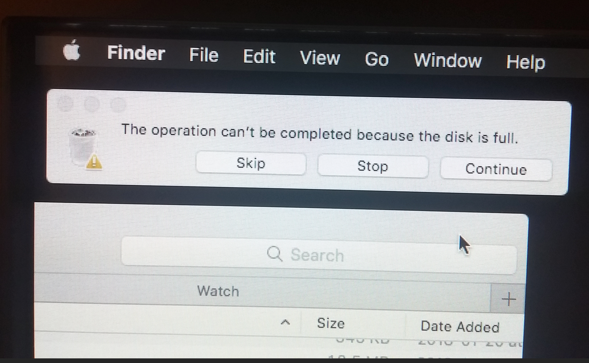 You can’t empty the bin when the disk is full