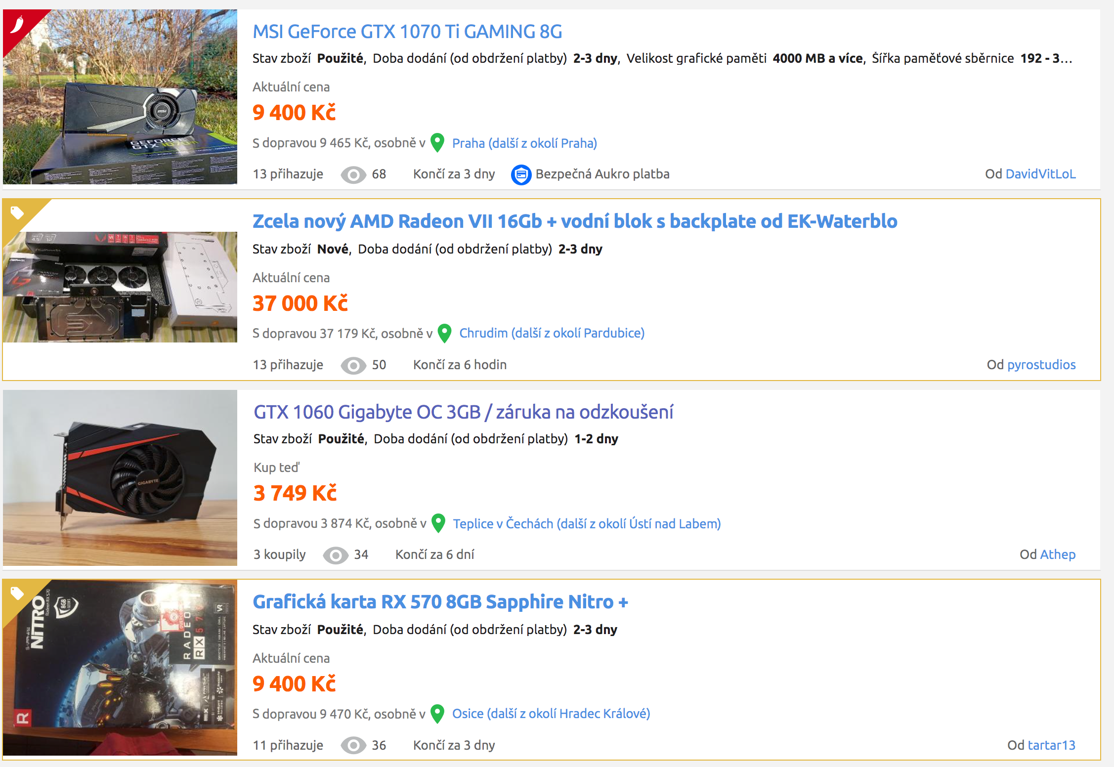 13 přihazuje, 3 koupily