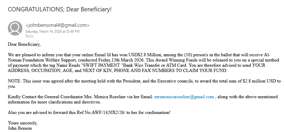 CONGRATULATIONS; Dear Beneficiary!