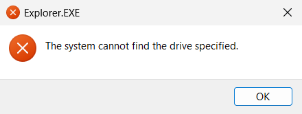 Explorer.EXE – The system cannot find the drive specified.
