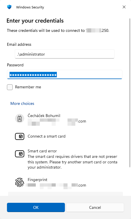 Enter your credentials (mstsc.exe)