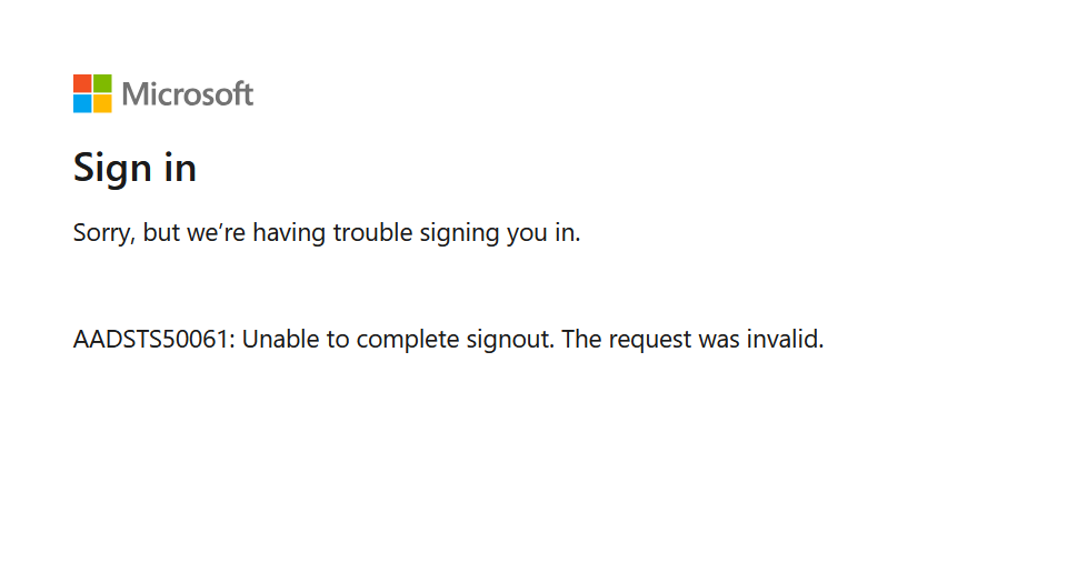 Sign in eror… unable to complete signout