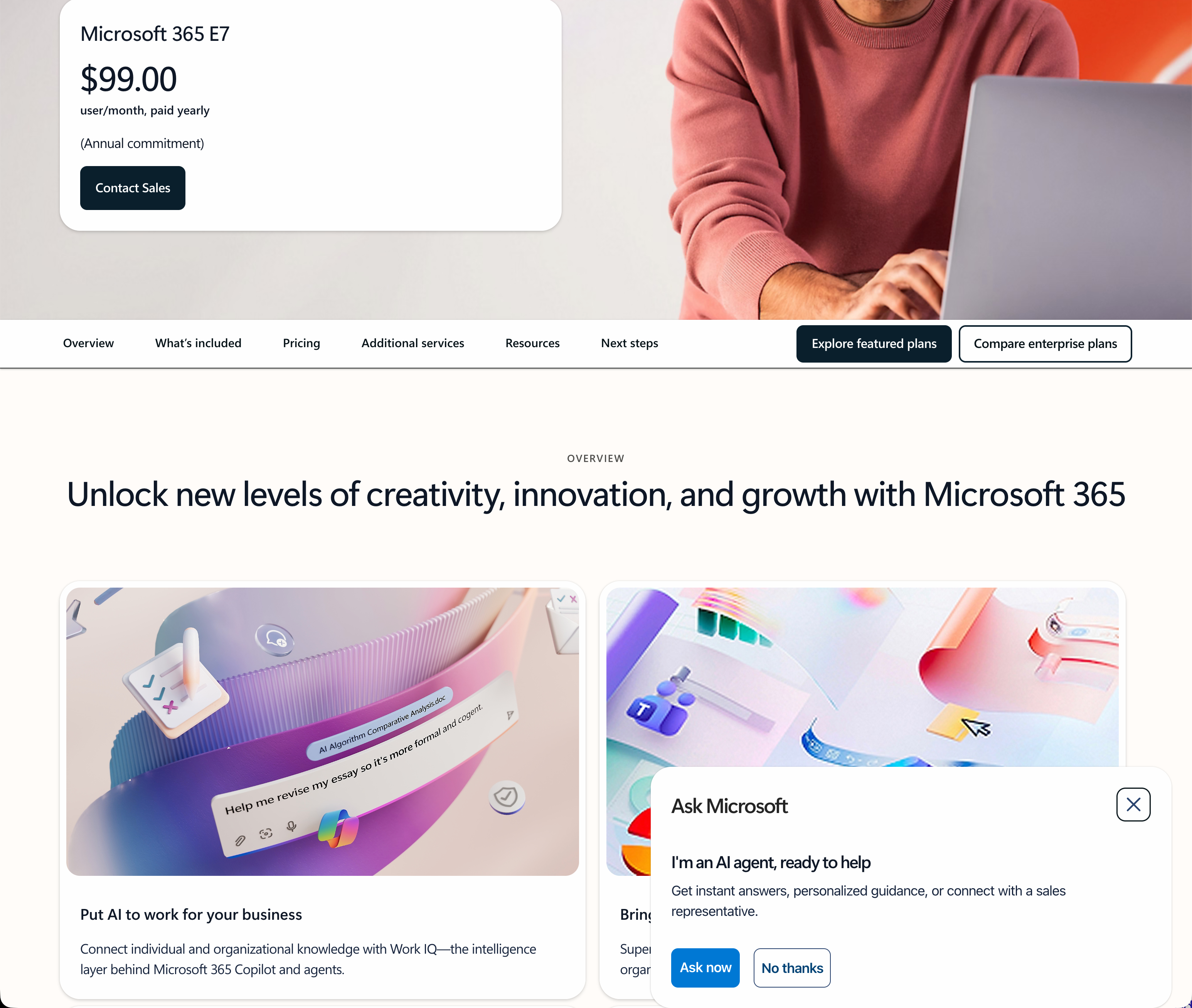 Microsoft 365 E7 for a low low price of USD $99.00 user/month