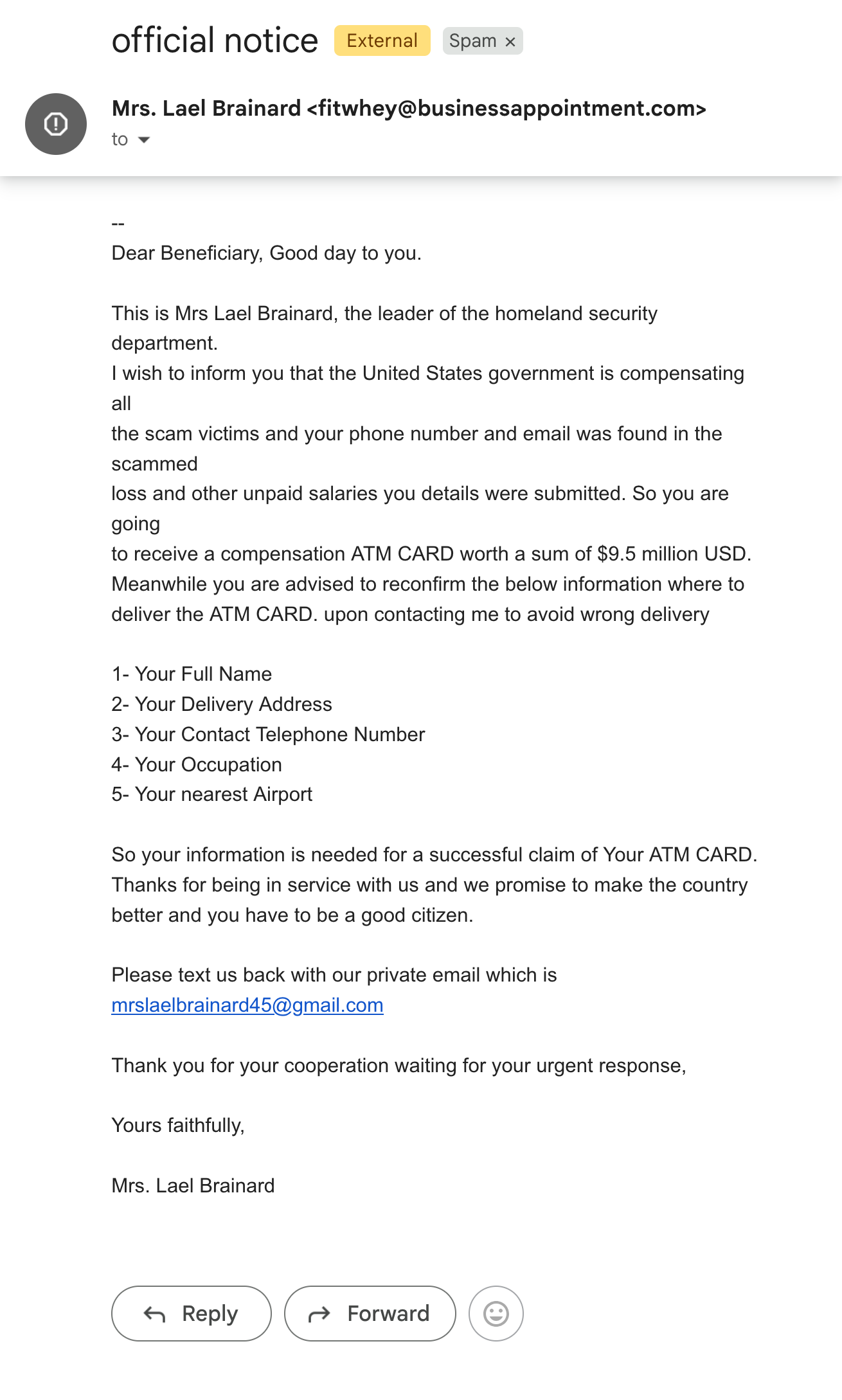 Mrs Lael Brainard, the leader of the homeland security department.